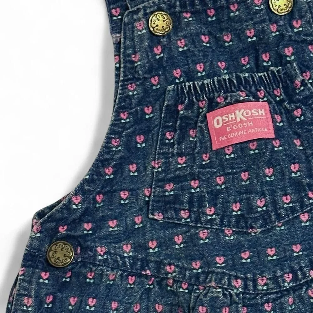 Vintage OshKosh B’gosh Denim Skirtall 6X Girls USA Made Floral Cute Americana